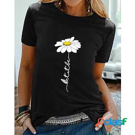 Womens T shirt Floral Theme Graphic Daisy Round Neck Print