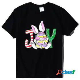 Women's T shirt Floral Theme Happy Easter Rabbit Letter