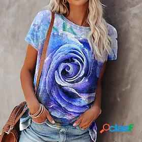 Women's T shirt Floral Theme Painting 3D Rose Round Neck