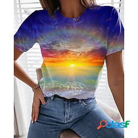 Womens T shirt Floral Theme Painting Ocean Round Neck Print