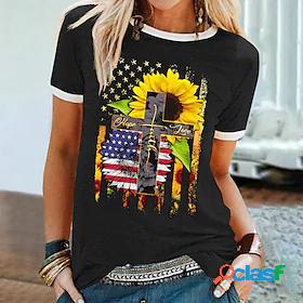 Women's T shirt Floral Theme Painting USA Sunflower Round