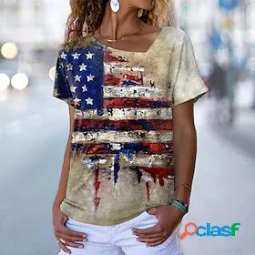 Women's T shirt Floral Theme Painting USA V Neck Print Basic