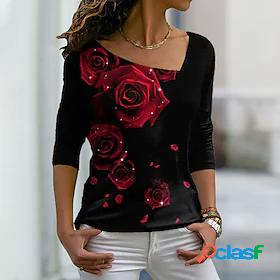 Womens T shirt Floral Theme Valentines Day Painting Floral