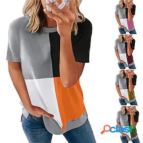 Womens T shirt Geometric Color Block Geometric Round Neck