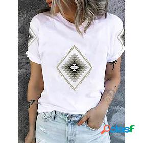 Women's T shirt Geometric Plaid Tribal Round Neck Patchwork