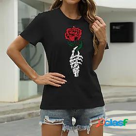 Women's T shirt Graphic Flower Rose Round Neck Print Basic