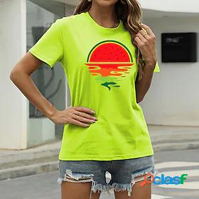 Women's T shirt Graphic Fruit Round Neck Print Basic Tops