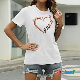 Womens T shirt Graphic Heart Letter Round Neck Print Basic