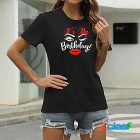 Womens T shirt Graphic Lip Letter Round Neck Print Basic