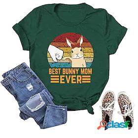 Women's T shirt Happy Easter Painting Text Rabbit Animal