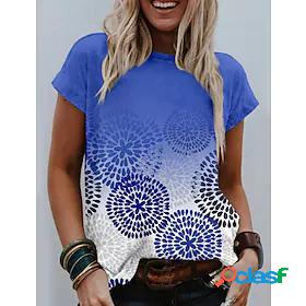 Womens T shirt Painting Color Gradient Graphic Round Neck