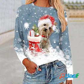 Womens T shirt Painting Dog Graphic Snowflake Round Neck