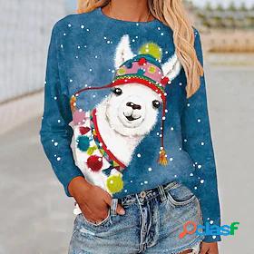 Womens T shirt Painting Graphic Snowflake Animal Round Neck