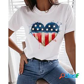 Women's T shirt Painting Heart USA Round Neck Print Basic