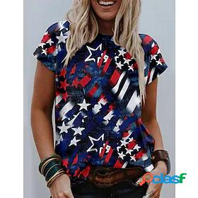 Womens T shirt Painting Stars and Stripes Round Neck Print