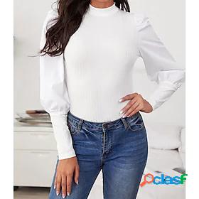 Womens T shirt Plain High Neck Basic Fashion Tops White