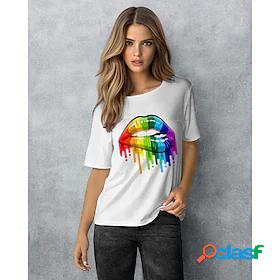 Womens T shirt Rainbow Food Print Round Neck Basic Tops 100%