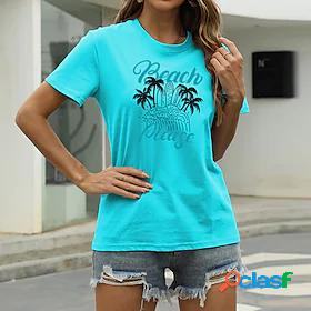 Women's T shirt Tee Graphic Leaf Letter Round Neck Print