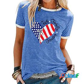 Womens T shirt Tee Painting Heart Text Stars and Stripes
