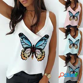 Women's Tank Basic Basic Butterfly Sleeveless V Neck Spring