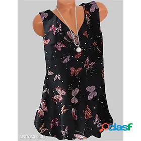 Womens Tank Top Camis Butterfly Butterfly V Neck Print