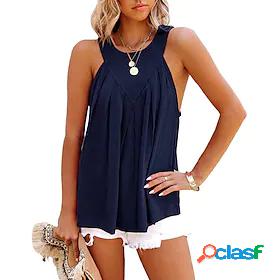Womens Tank Top Camis Plain Round Neck Flowing tunic Casual