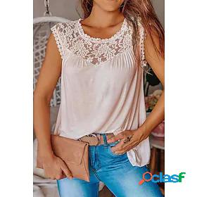Womens Tank Top Camis Plain Round Neck Lace Lace Trims Basic