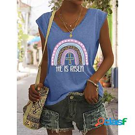 Womens Tank Top Camis Rainbow Leopard Letter V Neck Print