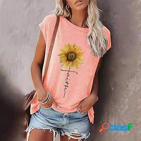 Womens Tank Top Sunflower Round Neck Basic Beach Tops White