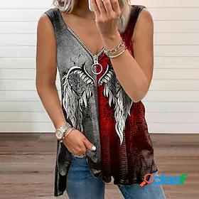 Women's Tank Top Vest Graphic Color Block V Neck Flowing