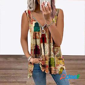 Women's Tank Top Vest Graphic V Neck Flowing tunic Quarter