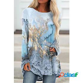 Womens Tunic T shirt Abstract Painting Long Sleeve Graphic