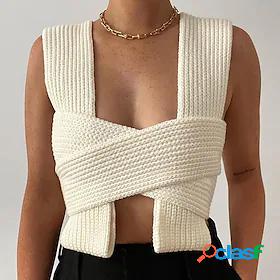 Women's Vest Solid Color Knitted Stylish Sleeveless Sweater