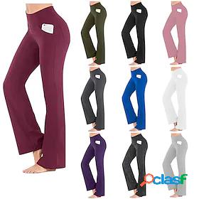 Womens Yoga Pants Tights Flare Leg Back Pocket Side Pockets