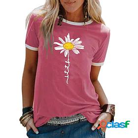 Womens daisy casual fashion stitching short-sleeved t-shirt