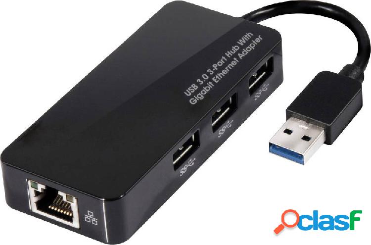 club3D CSV-1430 3+1 Porte Hub USB 3.0 Nero (lucido)