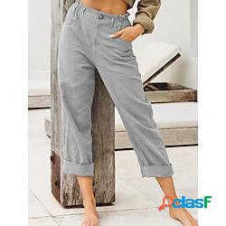 per donna lino vita alta pantaloni yoga tasche laterali