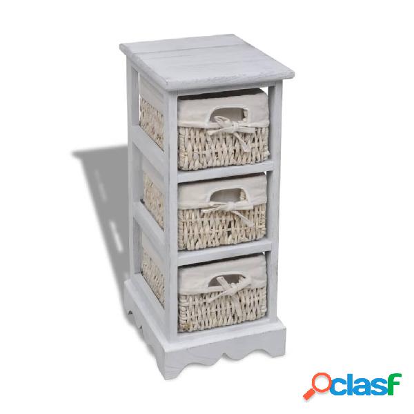 vidaXL 240796 Wooden Storage Rack 3 Weaving Baskets White