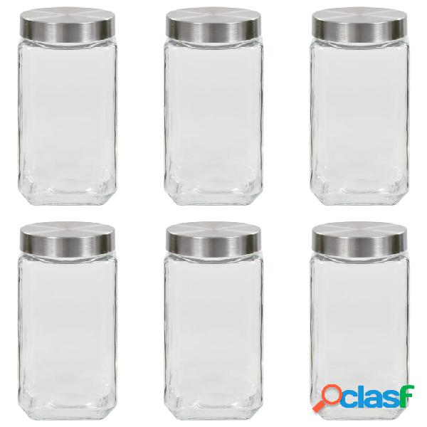 vidaXL Barattoli in Vetro con Coperchio Argento 6 pz 2100 ml