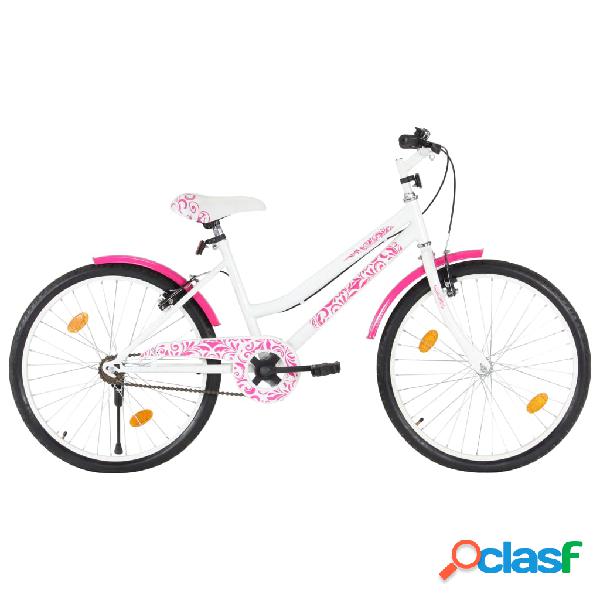 vidaXL Bici per Bambini 24 Pollici Rosa e Bianca