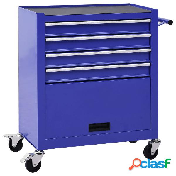 vidaXL Carrello Portautensili con 4 Cassetti in Acciaio Blu