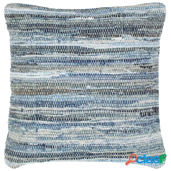 vidaXL Cuscino Denim Chindi Blu 60x60 cm in Cotone