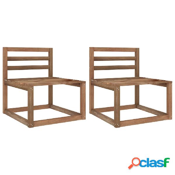 vidaXL Divani Centrali Pallet da Giardino 2 pz Marrone Pino