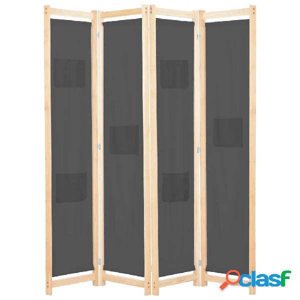 vidaXL Divisorio a 4 Pannelli Grigio 160x170x4 cm in Tessuto