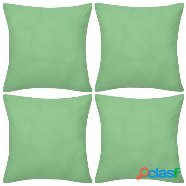 vidaXL Federe 4 pz per Cuscini in Cotone Verde Mela 50 x 50