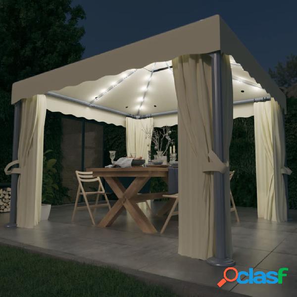 vidaXL Gazebo con Tende e Stringa di Luci LED 3x3 m Bianco