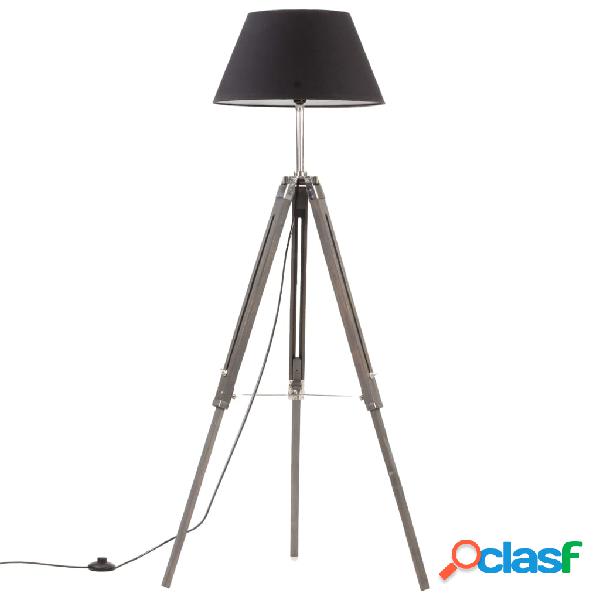 vidaXL Lampada a Treppiede Grigio e Nero in Legno di Teak