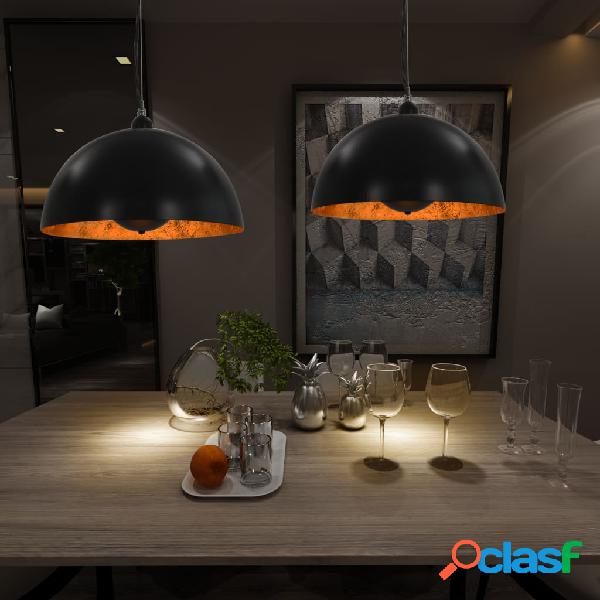 vidaXL Lampadari 2 pz Nero e Oro Semi-Sferici 40 cm E27