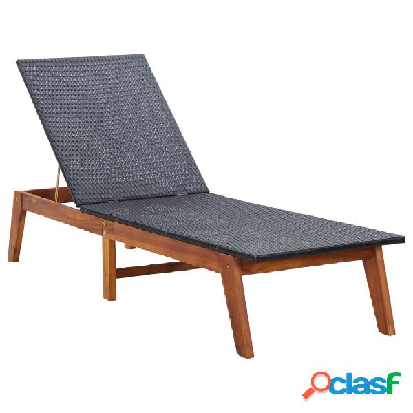 vidaXL Lettino Prendisole in Polyrattan e Legno Massello di