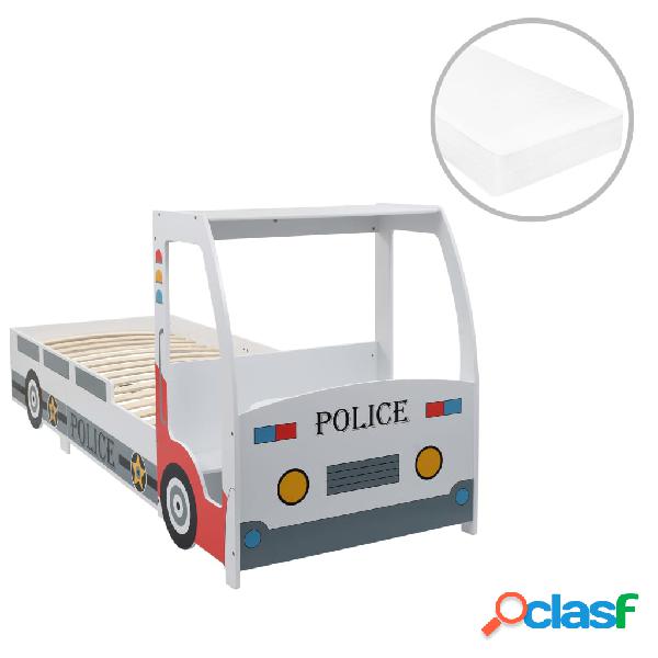 vidaXL Letto Bimbo Auto Polizia con Materasso 90x200 cm 7